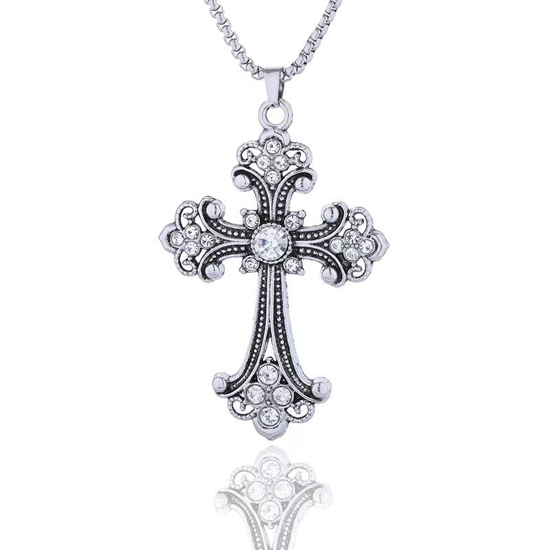 Wholesale Hollow Flower Necklace Diamond Cross Pendant Necklace Sweater Chain